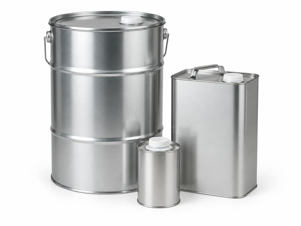 Unlabelled thinners drum and cans
